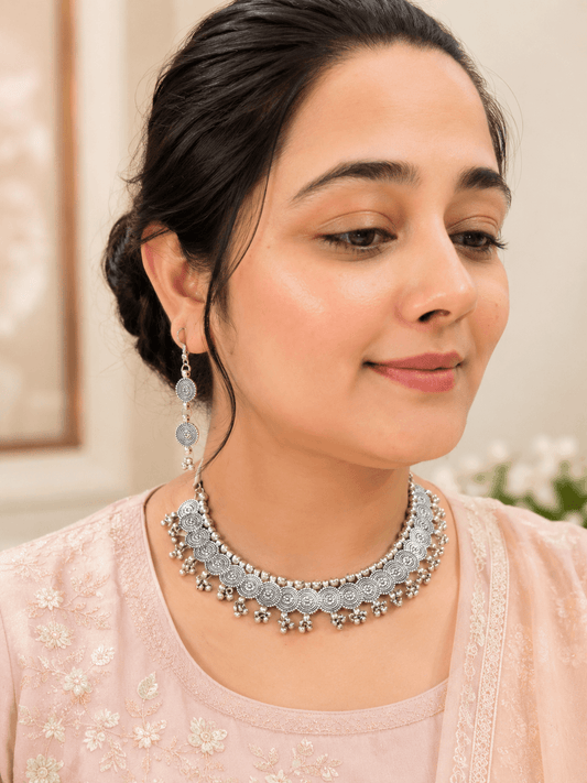 Noorika Traditional Oxidised Silver Choker Set