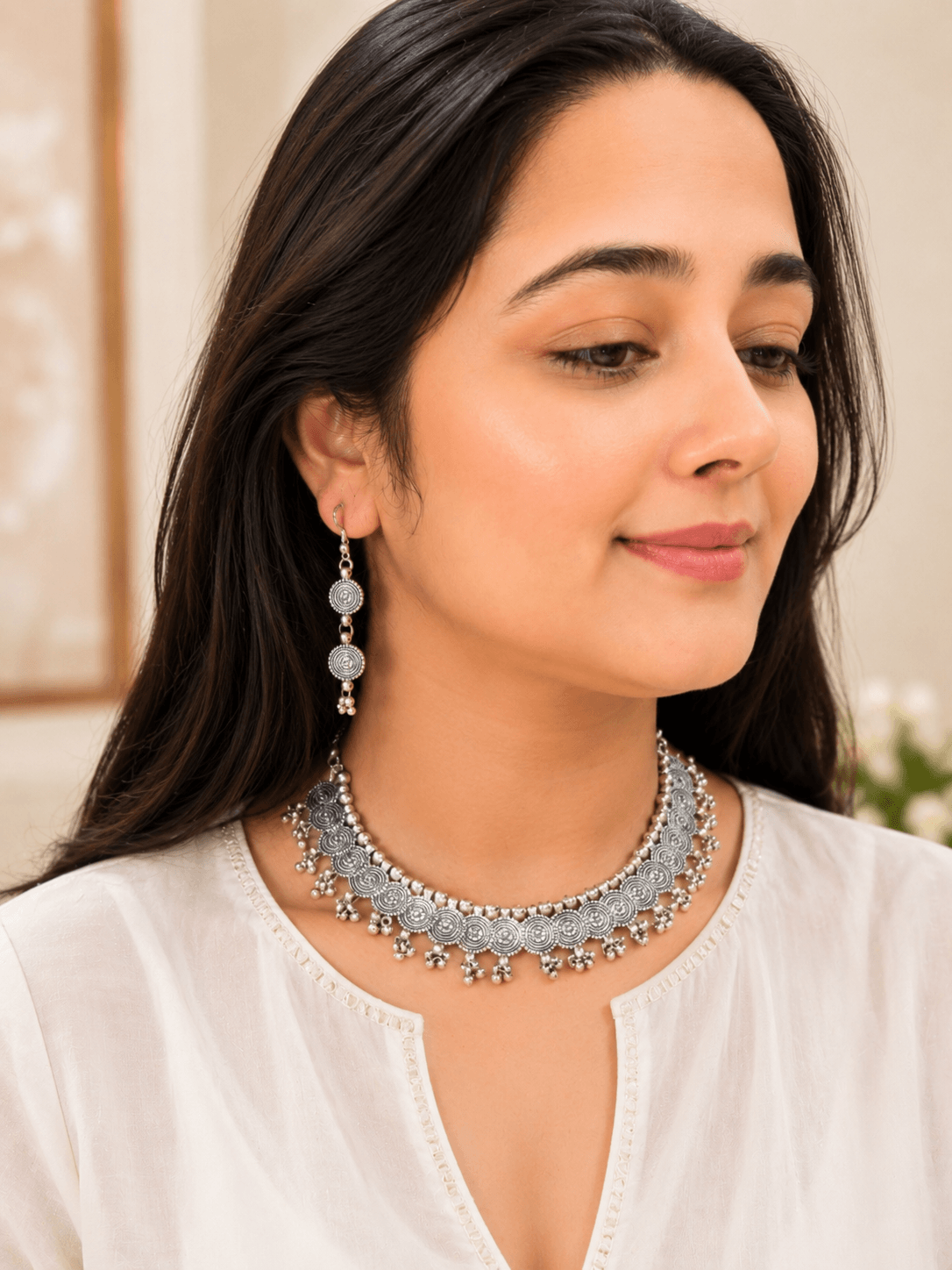 Noorika Traditional Oxidised Silver Choker Set
