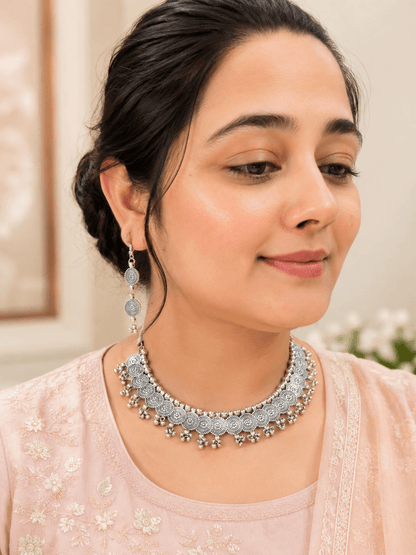 Noorika Traditional Oxidised Silver Choker Set