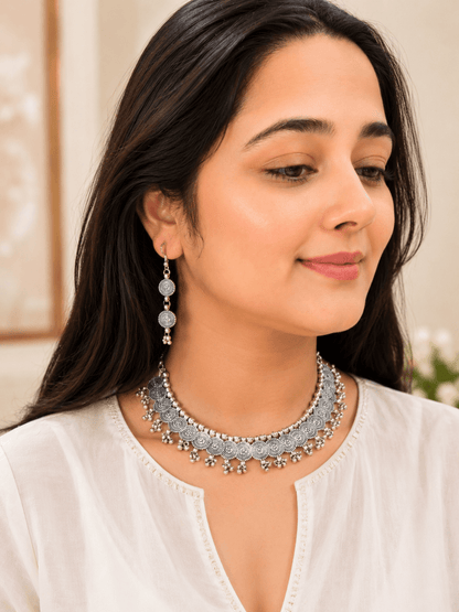 Noorika Traditional Oxidised Silver Choker Set
