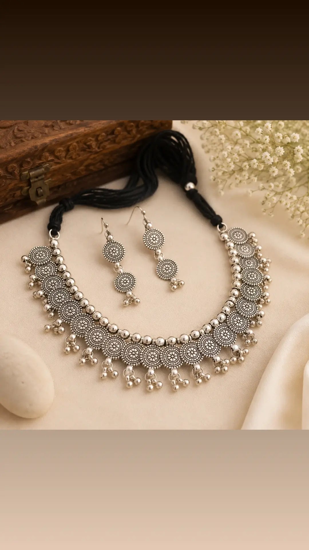 Noorika Traditional Oxidised Silver Choker Set