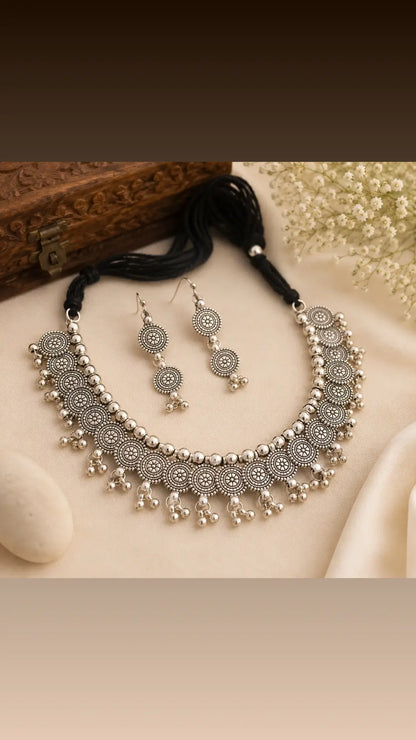 Noorika Traditional Oxidised Silver Choker Set