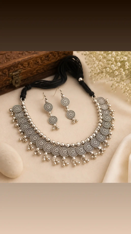 Noorika Traditional Oxidised Silver Choker Set